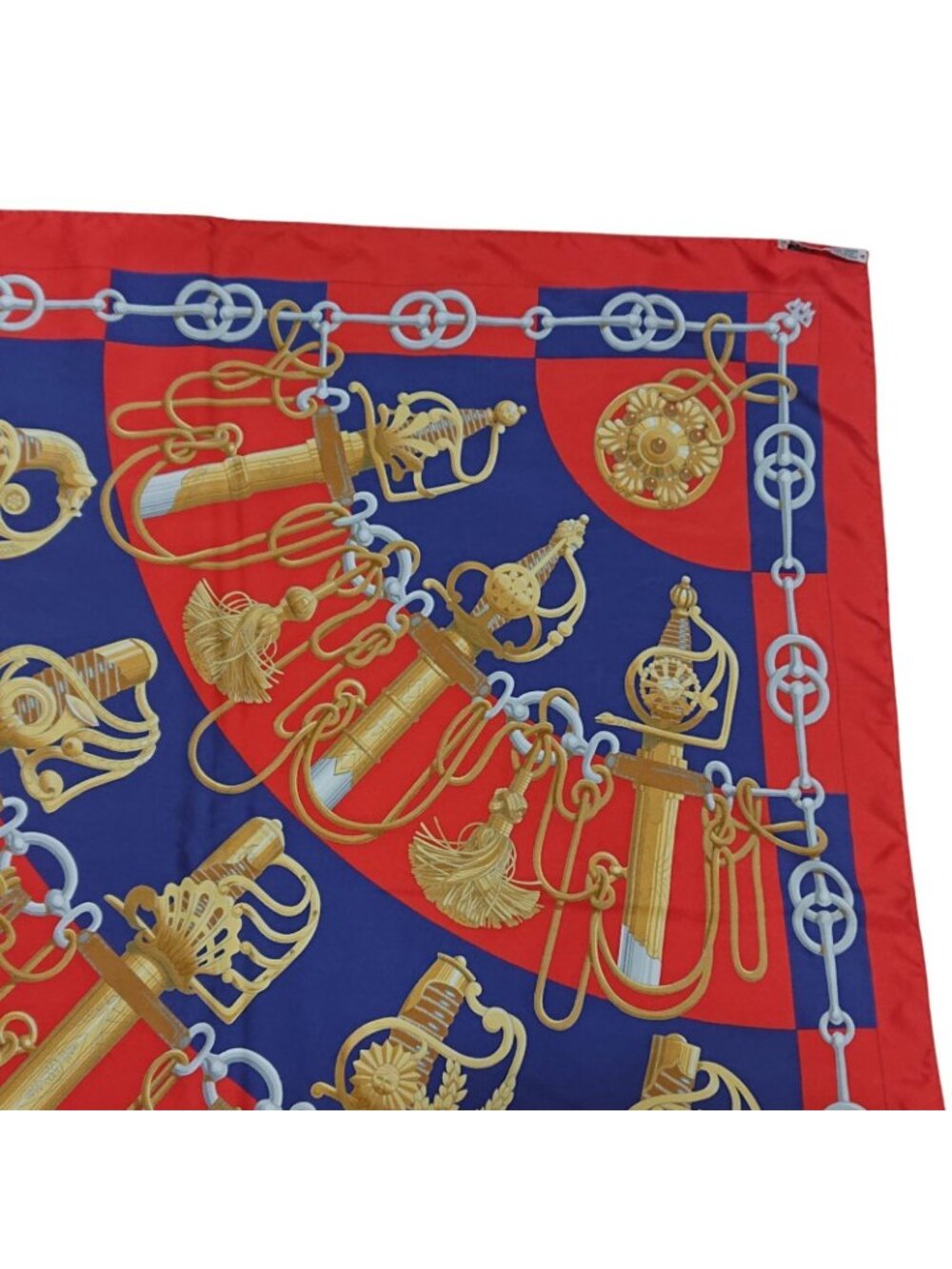 Hermes Carre 90 Cliquetis Silk Scarf Red Navy Gold - Picture 16 of 16